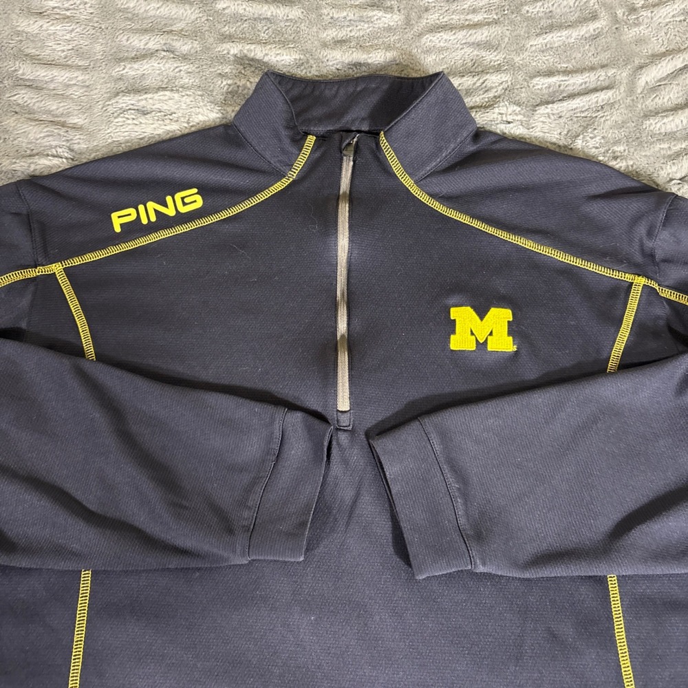 PING Michigan Wolverines 1/4 Zip Pullover Navy Blue Yellow Womens XL AR458
